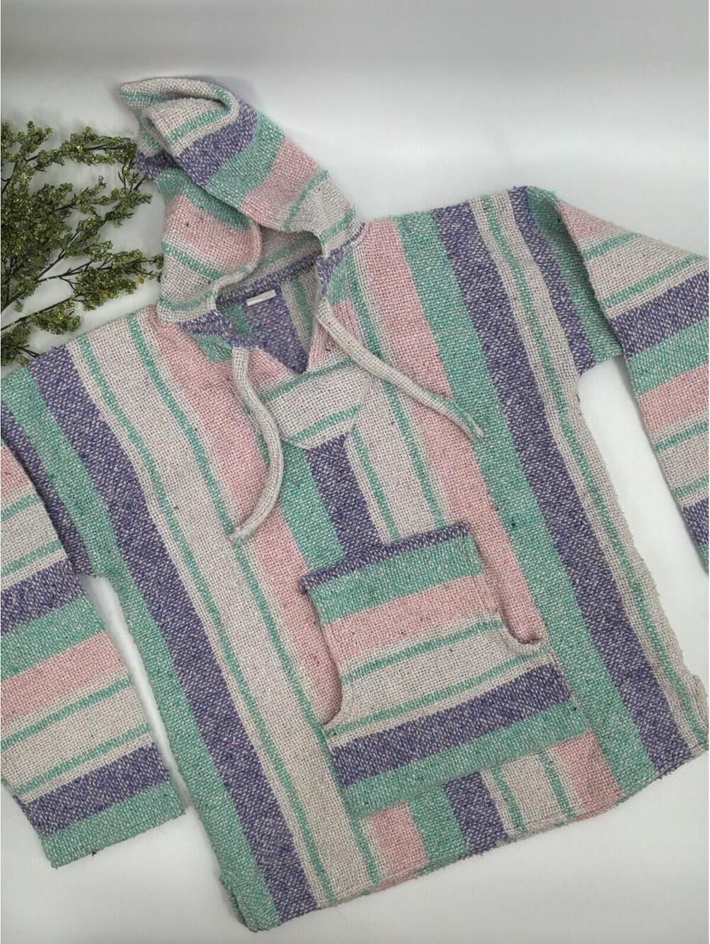 Pastel Striped Woven Baja Hoodie Size M